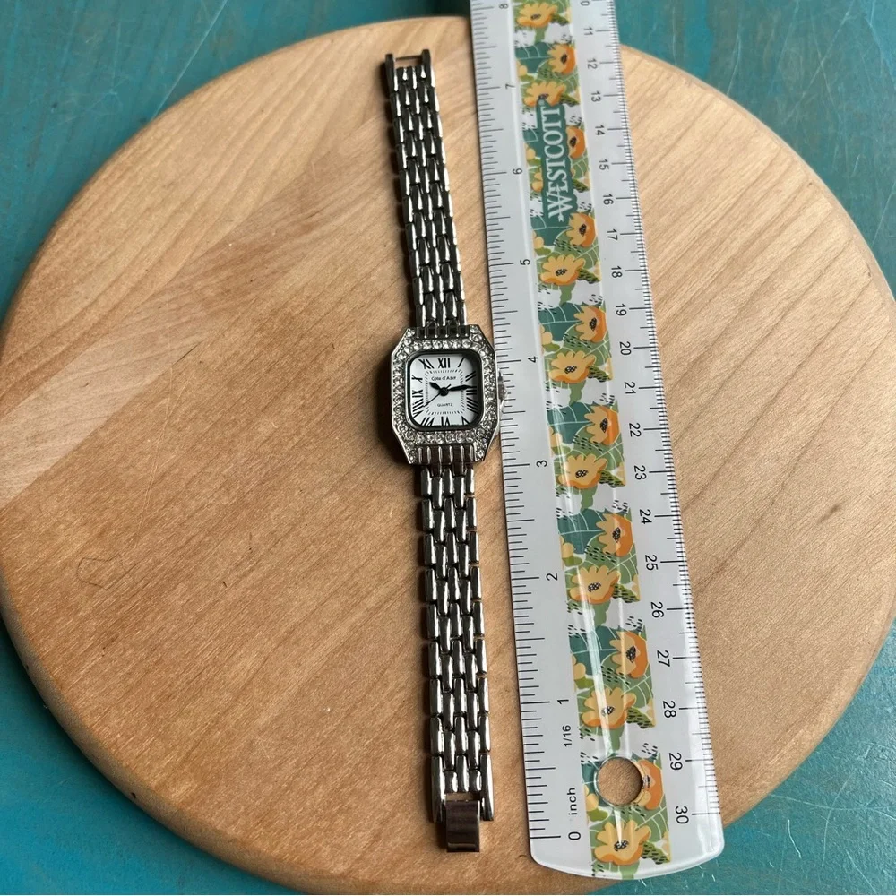 Cote d’ Azur ladies silver tone rectangular cocktail fashion Watch NEW BATTERY